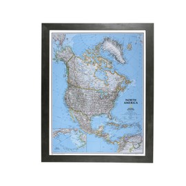 Classic North America Push Pin Travel Map with Rustic Black Frame and Pins