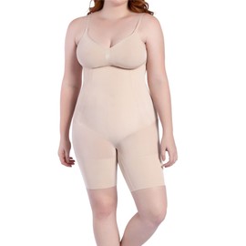 CURVEEZ Bodysuit for Women Tummy Control Shapewear - Seamless Full Body Shaper Mid-thigh Bodysuit - Medium Compression Level (Nude - Large)