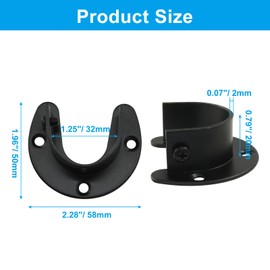 Hordion 2 Packs Closet Rod Bracket 1-1/4IN Closet Rod Holder Heavy Duty, Stainless Steel Wardrobe Bracket Closet Rod End Supports with Screws for Closet Shelf Wardrobe Shower Curtain, Black