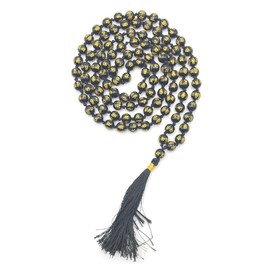 GEMSCITE Black Agate (Om) Hand Knotted Japa Mala 108 Prayer Beads Perfect for Meditation Spiritual Mala Necklace & Wrist Mala Bracelet