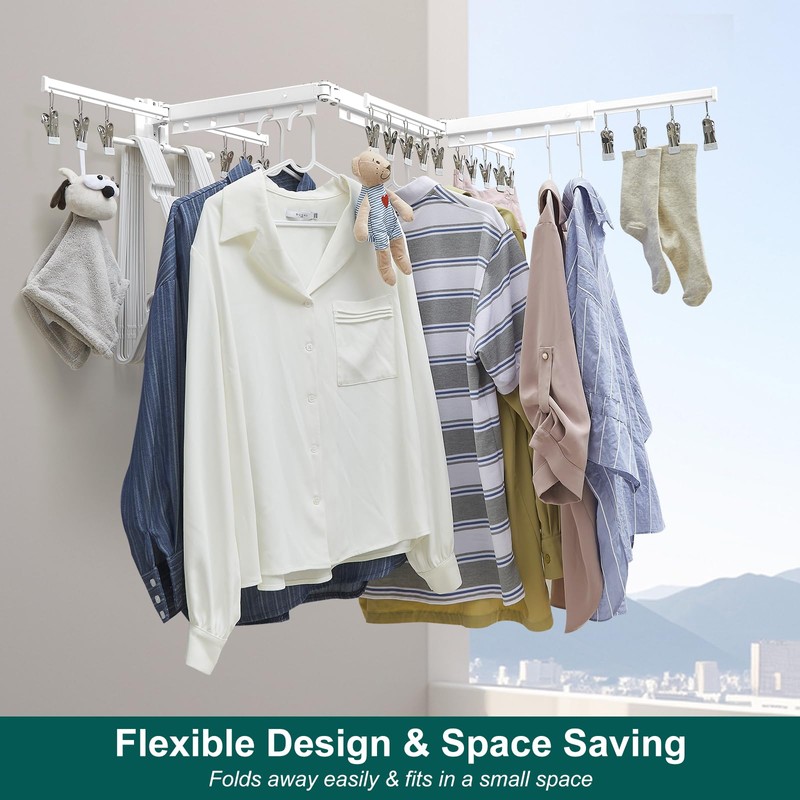 Hoimpro Clothes Drying Rack Retractable Wall Mounted, Tri-Fold Space Saving