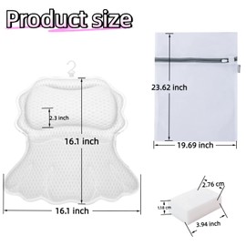 Bathtub Pillow, 4D Air-Mesh Ergonomic Design, Bathtub Pillows for Head and Neck, Foldable Bath Tub Pillow Accessories, Bath Tub Accessories for Women, 6 Suction Cups & Hooks