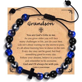 FIEEFX To My Grandson Cross Bracelet Gifts for Grandson Christmas Birthday Valentines Fathers Day Easter Thanksgiving Graduation Back to School Gifts for Boys Kids Men