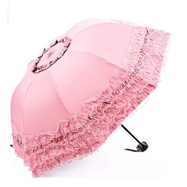 Zmgmsmh Foldable Lace Parasol Travel Sun Rain Umbrella Compact Anti UV Resistance Princess Sun Umbrella for Women & Girls (Lace Pink)