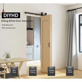 DIYHD 46" Bi-Fold Sliding Barn Door Hardware for 2 Doors,Fit Max Door Width 42",Smooth and Quietly Top Mount Folding Roller,Rustic Black,(No Doors)