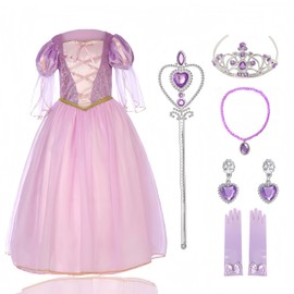 Lingway Toys Disfraz de princesa de lujo para niñas, vestido de cosplay Rapunzel con accesorios, estilo A de 3 a 4 años.