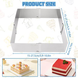 LDHHYH Set of 2 Baking Frames, Rectangular, Adjustable, Adjustable: 15.5-28 cm, Extra High: 8 cm, Baking Frame Square Adjustable for Baking, Layer Cakes, Decorating