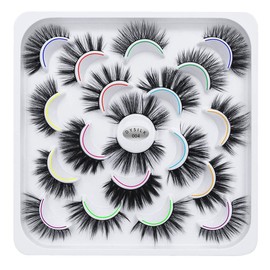 Dysilk 10 Pairs of 6D Eyelashes False Fluffy Wispy, Long Thick, Handmade, Reusable, Dramatic, No Glue, 10 Styles, Mixed