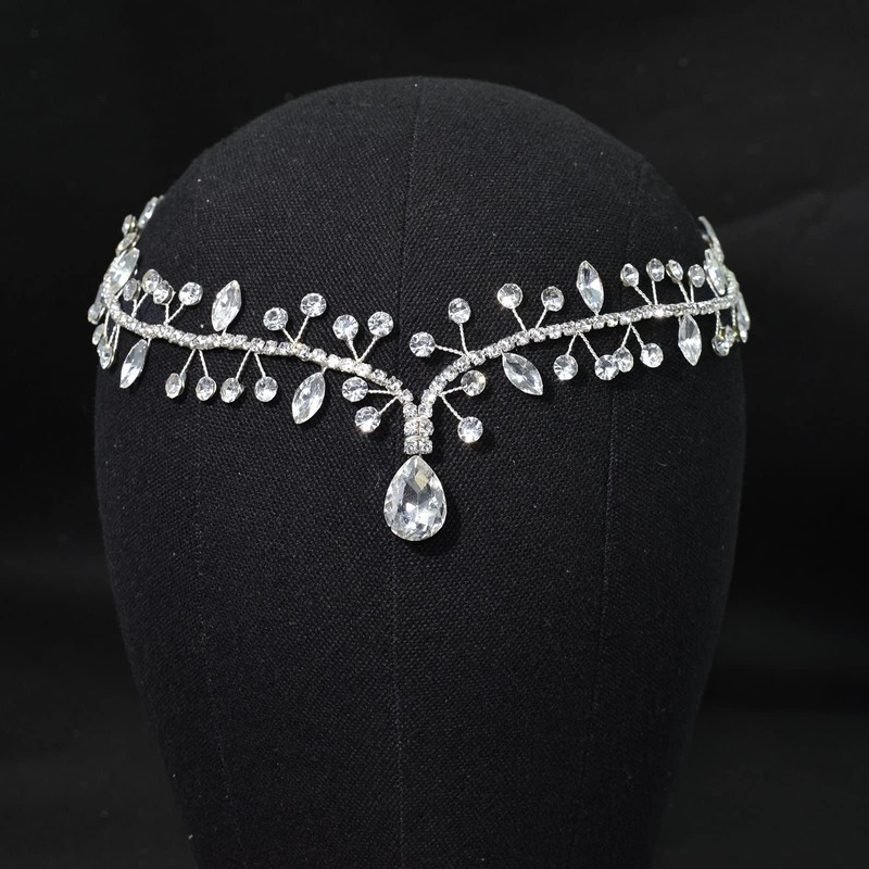 WONRLUA Wedding Hair Accessories for Brides, Rhinestone Forehead Headband, Bridal