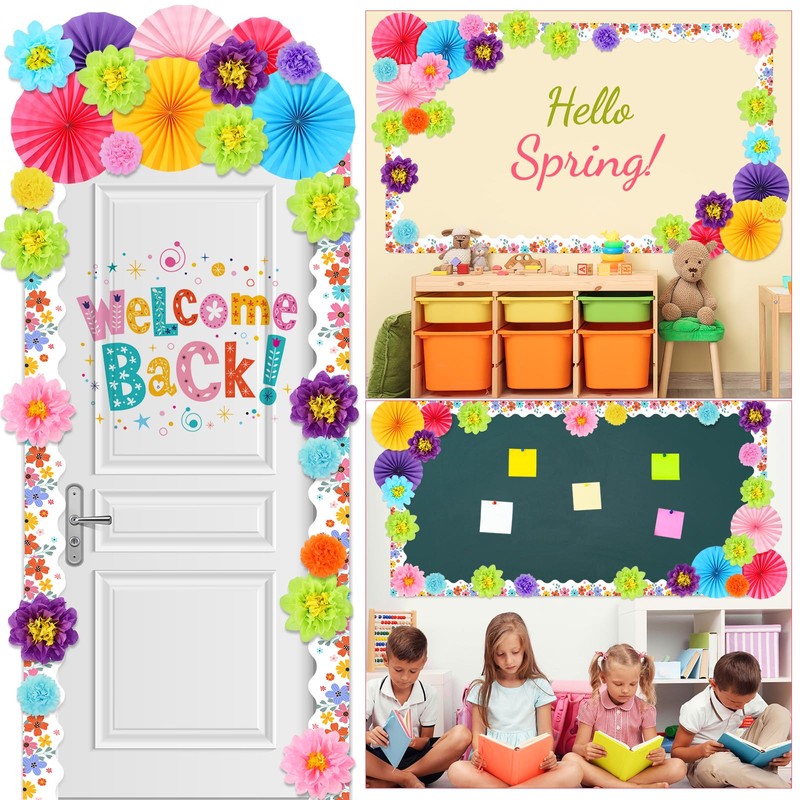 Supervitae 46 Pcs Floral Bulletin Board Borders Decorations 3D Flowers