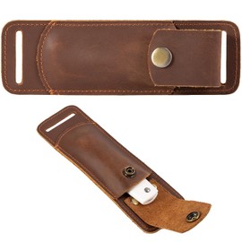 Leather Knife Sheath for Belt，Knife Holster，EDC Pocket Organizer Case Knife Sheath EDC Leather Sheath for Folding Knife (Brown)