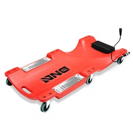 DNA MOTORING 40 Inch Low Profile Plastic Rolling Garage Shop Floor Creeper with LED Light, Padded Headrest, Dual Tool Trays, Casters, Red, TOOLS-00389