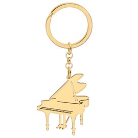 SHIGIE Stainless Steel Grand Piano Keychain Car Wallet Purse Key Ring Funny Musical Instrument Jewellery For Women Gifts Charms (18K Gold Plated)