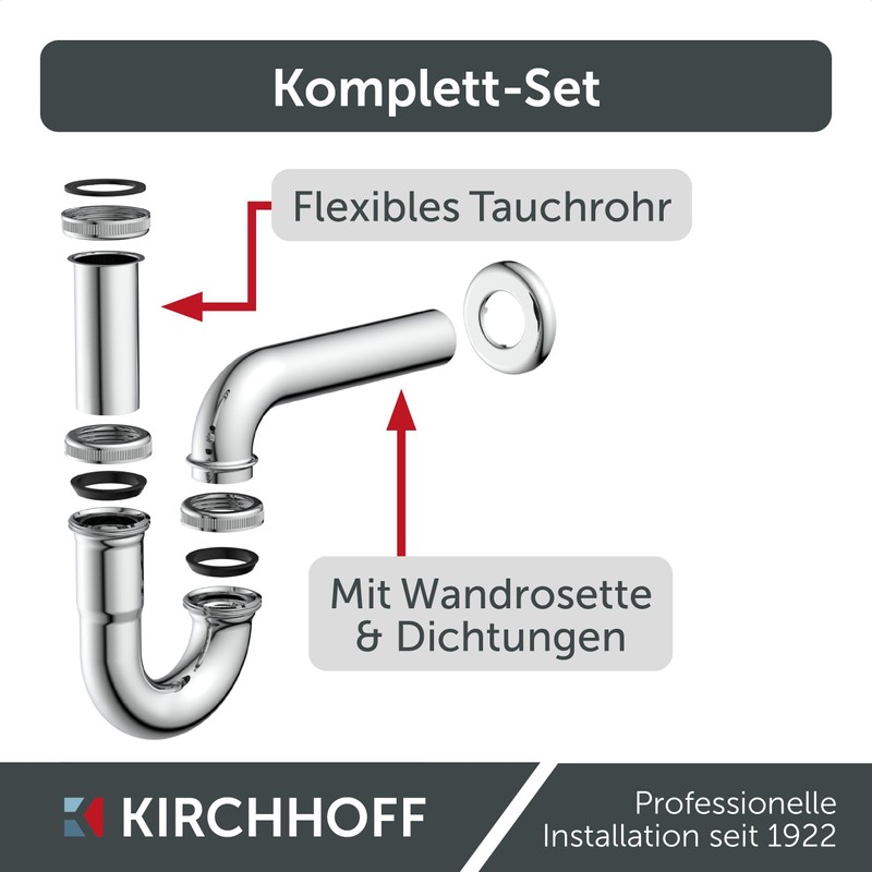 KIRCHHOFF Siphon Sink Plus, Siphon with Extra Long Drain Pipe