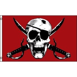 Skull and Crossbone Jolly Roger Crimson Pirate 5'x3' Banner Flag by 1000 Flags
