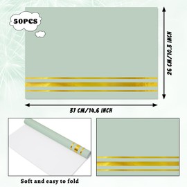 Whaline 50Pcs Sage Green Gold Foil Paper Placemats Disposable Place Mats Decorative Paper Table Mats for Baby Shower Wedding Birthday Party Dining Kitchen Supplies, 14.6 x 10.2 Inch