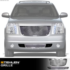 Stehlen 642167824817 Compatible With 2007-2014 GMC Yukon/XL/Denali Mesh Front Upper Hood Grill + Lower Bumper Grille - Chrome