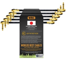 WORLDS BEST CABLES 5 Units - 9 Inch - S-Shaped Pedal, Effects, Patch, Instrument Cable Custom Made Made Using Mogami 2524 Wire and Eminence Gold Plated (6.35mm) R/A Pancake Type Connectors