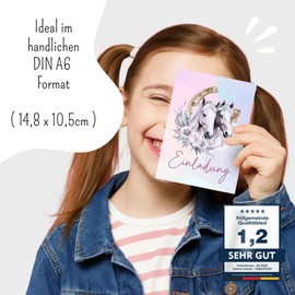 ZETTMANN Set of 10 Horse Invitation Cards for Children's Birthday Parties Girls and Boys – DIN A6 Format with Special Gloss Effect – Premium Invitations Horses – Climate Neutral & BPA Free for
