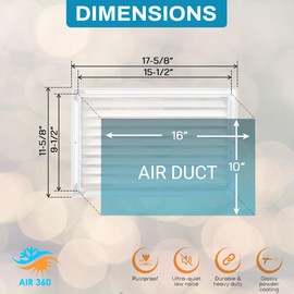 Aluminum 16 x 10 Inch Vent Cover Return Air Grille – Transfer Grille AC Vent Cover – Durable Rustproof Aluminum Design – Optimal Air Flow – Low Noise Wall Vent for Residential, Industrial Use