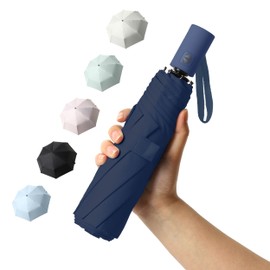 Small Travel Umbrella for Rain Protection Sun-Folding UV Umbrella Windproof Compact (navy blue), 42 Inch Arc Canopy