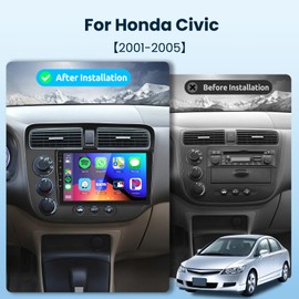 Car Radio Stereo with HiFi Audio for Honda Civic 2001-2005, Wireless CarPlay/Android Auto 9 Inch HD Touch Screen Android 13 GPS WiFi Bluetooth FM/RDS EQ HD Backup Camera