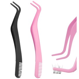 Pack of 2 Eyelash Curlers for Lashes, Eyelash Tweezers with Eyelash Comb and Non-Slip Stainless Steel Handle, Precision Tweezers for False Eyelashes Individual Eyelashes and Eyelid Tapes