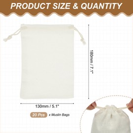 PATIKIL Muslin Bags Cotton 7.1"x5.1" Drawstring Bags Reusable Produce Bags for Bulk Food Storage Fabric Bags Cloth Bags, 20 Pcs