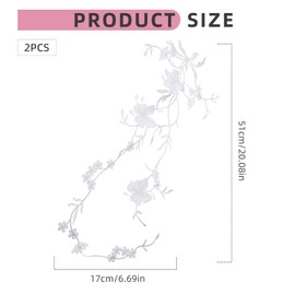 letsinstyle 2Pcs 3D Floral Embroidered Lace Patches, Polyester Vine Flower Embroidery Applique, White Sewing Accessories for Clothing Wedding Dress Lace Fabric DIY Decoration