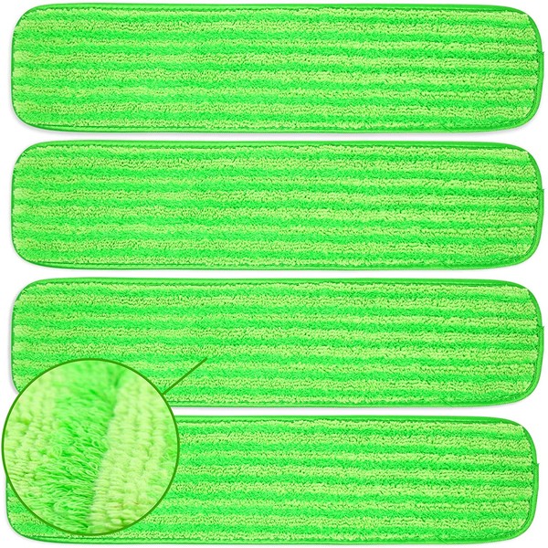 Microfiber Mop Pads 4 Pack - Reusable Washable Cloth Mop Head Replacements Best Thick Spray Wet Dust Dry Flat Velcro Attachment 18" Inch - Cleaning Refill Fits Bona, Bruce, Rubbermaid, Libman + More