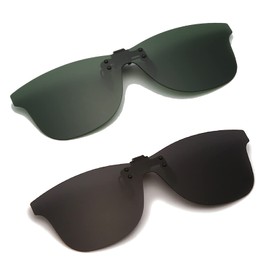 Long Keeper Polarised Sunglasses Clip for Glasses Wearers, Polarised Sunglasses for Men and Women, Sunglasses Attachment Glasses, Grey and dark green