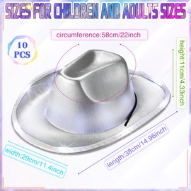 Kigeli Cowboy Hat, 10 Pcs Lights LED Cowboy Hat for Western Role Play, One Size Fits Most Adults and Kids, Silver, Metallic