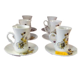 Istikana Porcelain Turkish Middle Eastern Small Tea Cups Set of 6 (Gold Daisy)