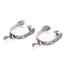 Spurs, 2PCS Stainless Steel Silver Engraved Bumper Spurs Style Horse Boot Spurs with Gear Boot Spurs Spurs for Cowboy Boots West Cowboy Spurs Riding Horse Accessory for Horse