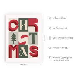 HAUS AND HUES Christmas Letters Artwork Wall Art Decor - Made in the USA - Unframed 12x16 (Christmas Letters)