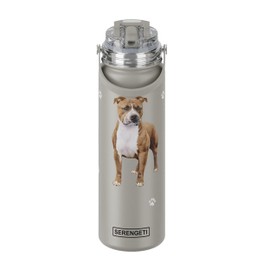 SERENGETI 24 Oz Water Bottle Stainless Steel with Spill Proof Lid - Double walled Vacuum Insulated water flask - Realistic 3D Print of your favorite dog (Pit Bull)