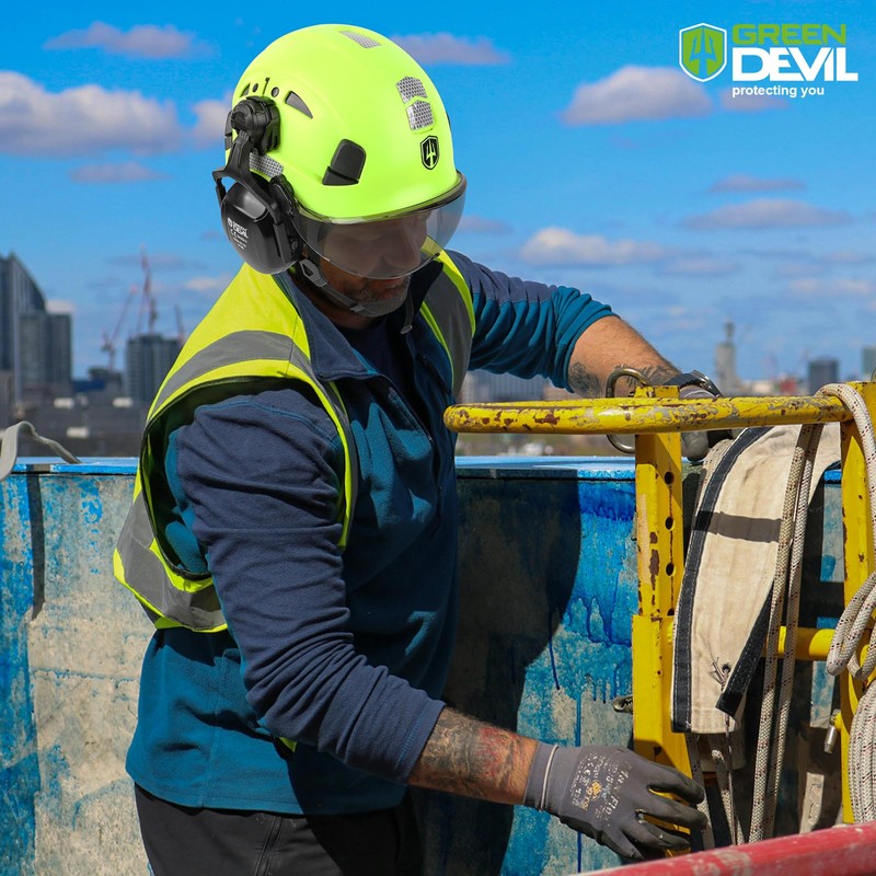GREEN DEVIL Hard Hat Safety Helmet with Visor and Ear