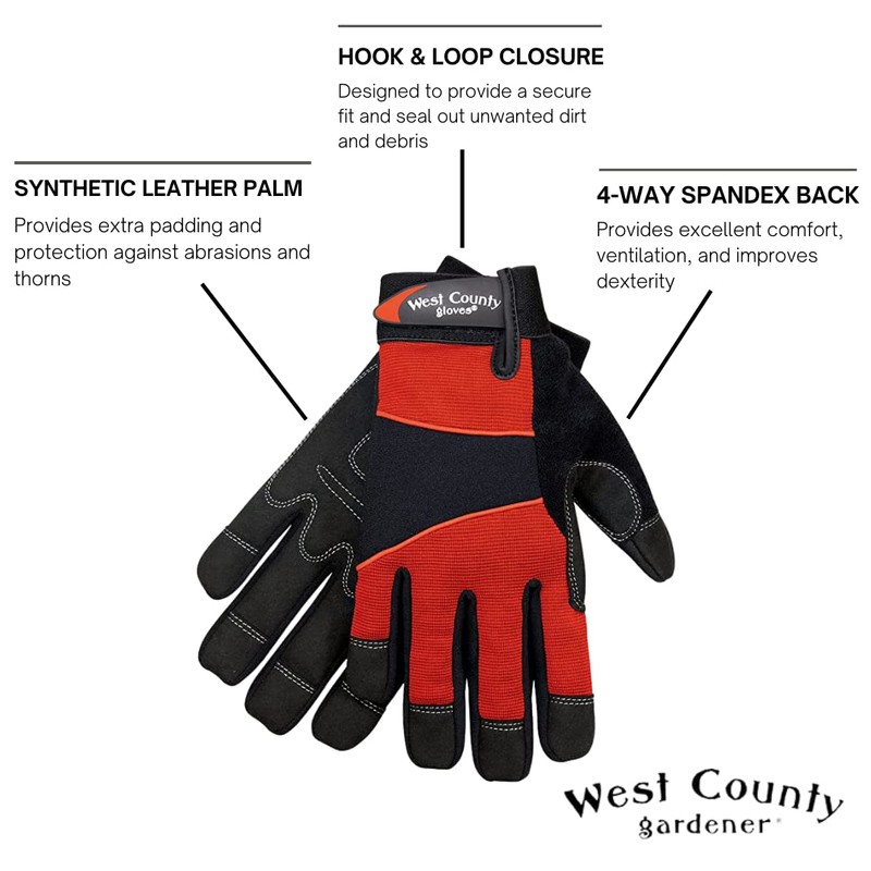 West County 013B/L Men's Gloves - Large, Brick, Work Gloves