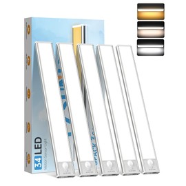 PZSUNLY 5 Pack Under Cabinet Lighting,Rechargeable Motion Sensor Light Indoor,3 Colors Dimmable,Magnetic Closet Lights,Under Counter Lights for Kitchen