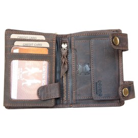 Men's Biker Natural Leather Wallet Born to Be Wild with a Motorcycle and with a Metal Chain, brown, Casual