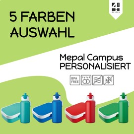 4you Design Set Lunch Box & Drinking Bottle, Unicorn with Name, Mepal Campus + Bento Box & Fork – School – Children – Sport, 6 Colours