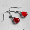 Happy New Earrings Glass, Czech Glass, Teardrop Red, Hypoallergenic Metal,