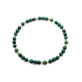 Natural 4.0~4.5mm Round Gemstone Stretch Bracelet with 14k Gold-Filled Beads and Caps (malachite)