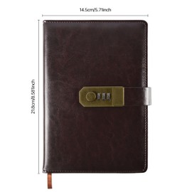 Qefuna Diary with Lock, A5 PU Leather Diary with Code 200 Pages, 100 GSM Paper, Vintage Reading Journal Diary with Lock for Women and Men, (Coffee)