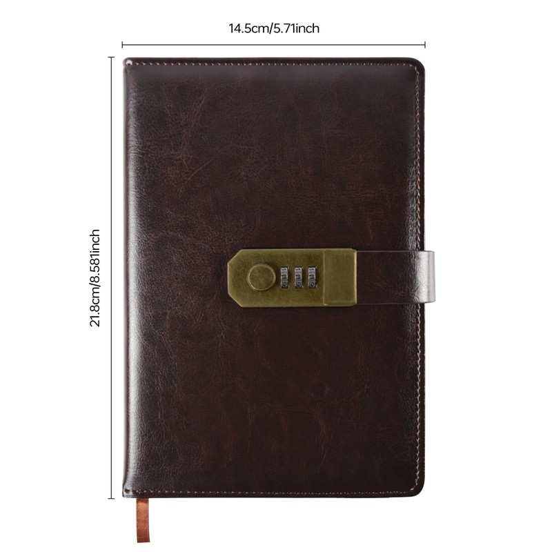 Qefuna Diary with Lock, A5 PU Leather Diary with Code
