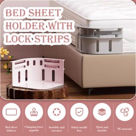 AUOQZ 4Pcs Bed Sheet Holder with Lock Strips, Mattress Bedding Sheet Fasteners Clips Fitted Bedsheet Corner Holders to Keep Fitted Sheets In Place (Pink)