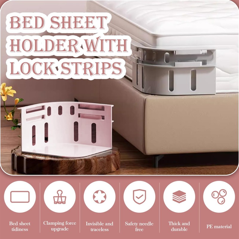 AUOQZ 4Pcs Bed Sheet Holder with Lock Strips, Mattress Bedding