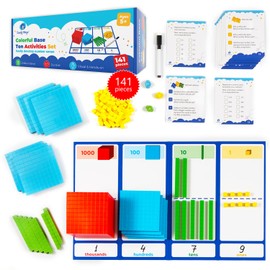 Simply magic 140+1 PCS Colorful Base Ten Blocks & Activities Set - Base Ten Blocks Classroom Set, Base 10 Math Manipulatives, Place Value Blocks Mat, Ones Tens Hundreds Blocks, Math Counters Cubes