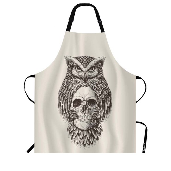 Beabes Owl and Skull Kitchen Apron Evil Bird Wings Feather