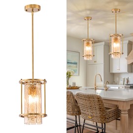 BIEOCUR 3-Light Vintage Gold Chandelier,Farmhouse Round Pendant Light Fixture for Kitchen Island,Adjustable Hanging Light with Amber Glass Shade for Dining Room,Entryway,Living Room,Bedroom